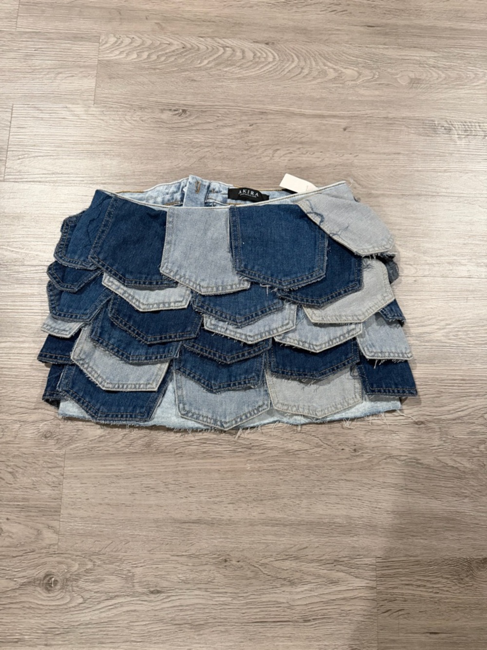 AKIRA Two-Tone Patchwork Denim Mini Skirt - Light & Dark Blue
